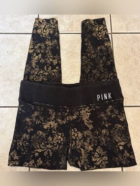 Y2K VS PINK Rhinestone Logo Black and Gold Leggings💕